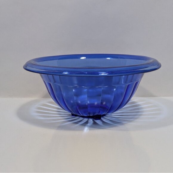 Hazel Atlas Blue Pillar Optic Glass Mixing Bowl Vintage Collectible Home Decor - Picture 1 of 14